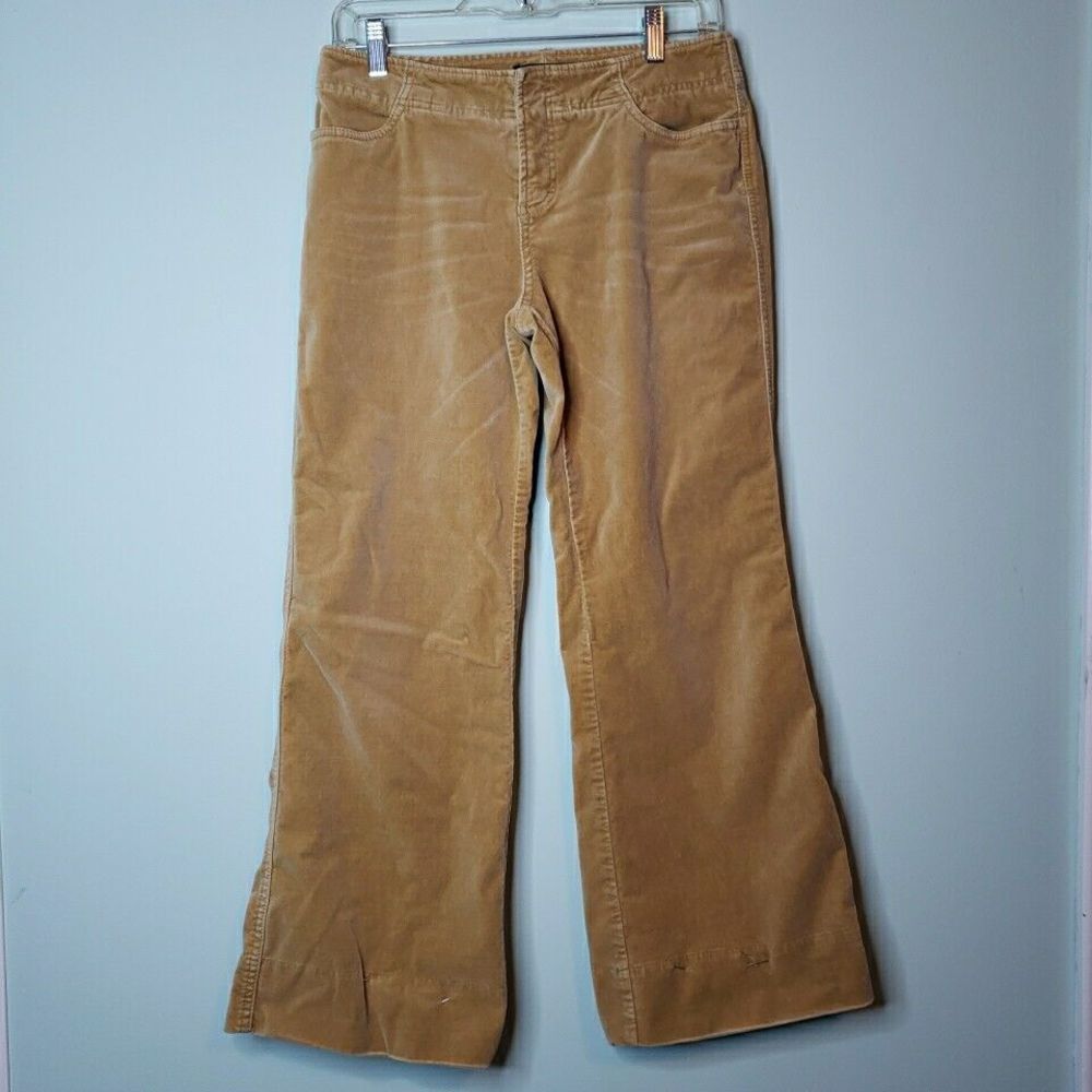Express Stretch Womens Pants Tan Velvet Flare Unfinished Hem Khaki Jeans Sz 3/4